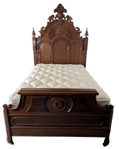 Antique Victorian Renaissance Revival Walnut Full Size Bed Frame
