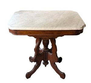 B1 - Antique Eastlake Victorian Marble Top Walnut Parlor Table