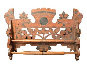 LLC - Antique Victorian Eastlake Wood Wall Towel Holder