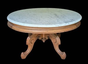 LLR - Antique Victorian Marble Top Walnut Coffee Table