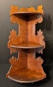 LLC - Antique Eastlake Victorian Carved Walnut Corner Wall Shelf
