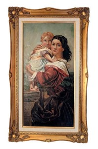 B2 - Framed English School Coastal Mother and Child Painting