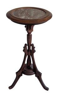 B2 - Antique Victorian Walnut Wine Table Fossil Marble Top