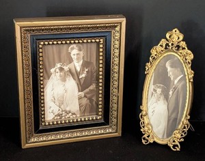B1 - Antique Framed Wedding Photos Pair Ornate Gilt Frames