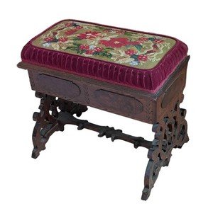 B2 - Antique Victorian Walnut Needlepoint Slipper Bench