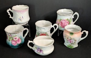 B3 - Antique Victorian Porcelain Mustache Shaving Mugs (Lot of 6)