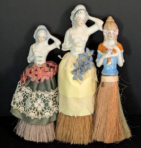 B1 - Antique Half Doll Straw Broom Dusters (Lot of 3)