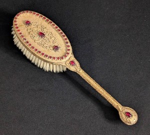 B3 - Vintage Gold-Tone Rhinestone Hair Brush