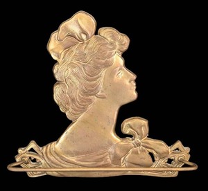 B3 - Vintage Brass Art Nouveau Woman Profile Towel Bar
