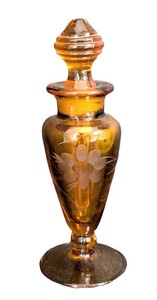 B1 - Vintage Etched Amber Glass Perfume Bottle