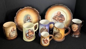 K - Vintage Monk Plates & Mugs Mixed Lot