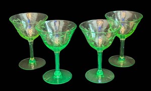 K - Vintage Uranium Glass Champagne Glasses (Lot of 4)