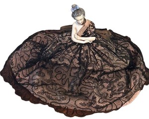 LL2 - Antique Porcelain Half Doll Pincushion Black Lace Gown