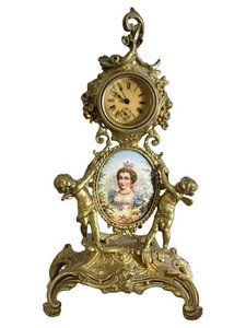 KP - Antique Rococo Revival Figural Mantel Clock Maria De Medici