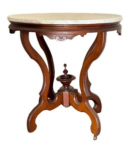 Antique Eastlake Walnut Parlor Table Marble Top Urn Finial