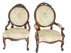 Pair of Antique French Style Upholstered Armchairs