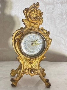 Antique French Victorian Art Nouveau Boudoir Clock Gold-Tone Cast Metal