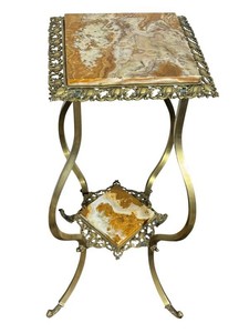 Antique Victorian Fern Stand Marble Top Ornate Metal Base
