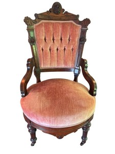 Antique Victorian Carved Walnut Minerva Chair