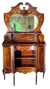 Antique 1900s Art Nouveau Victorian Inlaid Mahogany Sideboard