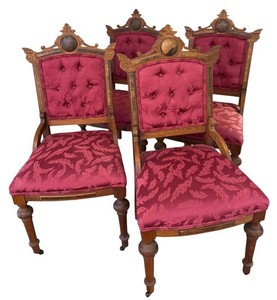 Antique Eastlake Walnut Side Chairs Set of 4