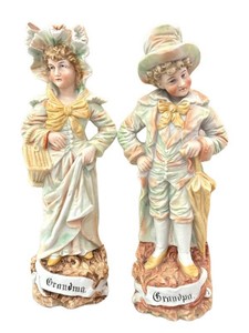 KP - Antique German Bisque Grandma & Grandpa Figurines