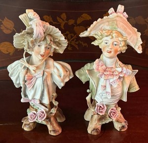 KF - Antique Bisque Porcelain Bust Pair French Style