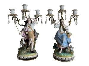 Antique German Porcelain Figural Candelabra