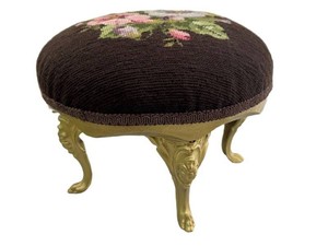 LR - Antique Needlepoint Footstool with Gilt Legs