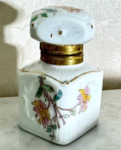KH - Antique Hand Painted Porcelain Vanity Jar Floral Motif