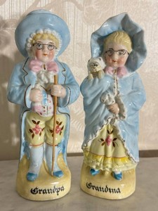 KA - Antique German Bisque Porcelain Grandmother & Grandfather Figurines (Lot of 2)