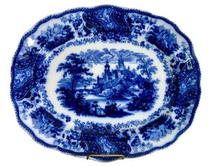 DR - Antique Burgess & Leigh Nonpareil Flow Blue Platter