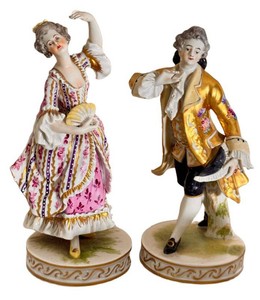 KA - Antique Dresden Porcelain Figurines Pair Lady & Gentleman