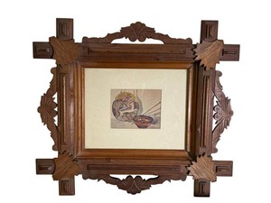 DR - Antique Tramp Art Adirondack Style Wooden Frame