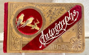 BN - Vintage Autograph Album Red Velvet Cover Birds