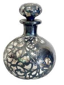 KF - Antique Silver Overlay Perfume Bottle Solid Silver