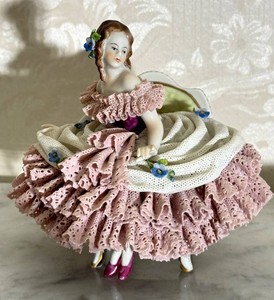 KG - Vintage Dresden Figurine in Pink Dress