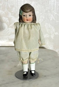 Vintage Mid-Century Japanese Bisque Souvenir Doll with Sleep Eyes & Original Outfit