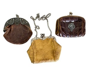 BN - Vintage Genuine Leather Coin Purse Trio - Mixed Tooling, Accordion & Kiss-Lock