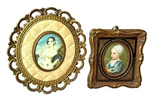 K - Vintage Portrait Frame Pair George Romney Isabella Montgomery