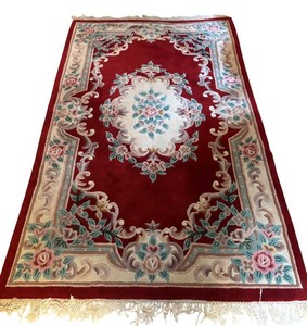 W - Vintage Chinese Aubusson Style Rug Floral Medallion Border