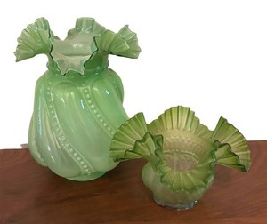LL2 - Vintage Fenton Jadeite Glass Lampshade & Antique Opaline Shade (Lot of 2)