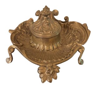 LL2 - Antique French Rococo Revival Cast Brass Inkwell