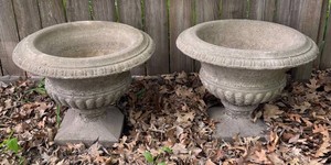 BY - Pair Neoclassical Style Cast Concrete Garden Urns