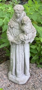 BY - Cement Garden Statue of Friar With Child