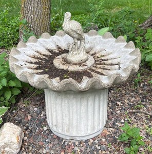 BY - Cement Birdbath With Bird Figurine