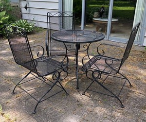 BY - Vintage Metal Patio Table & 3 Chairs