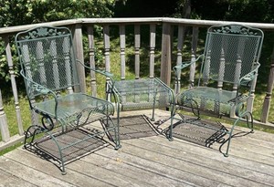 D - Vintage Metal Patio Chair Set With Table