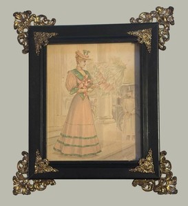 LL2 - Vintage Victorian Promenade Costume Fashion Plate Print in Ornate Frame