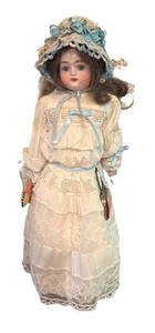 LL2 - Antique Bisque Head Doll Blue Glass Sleep Eyes Kid Leather Body